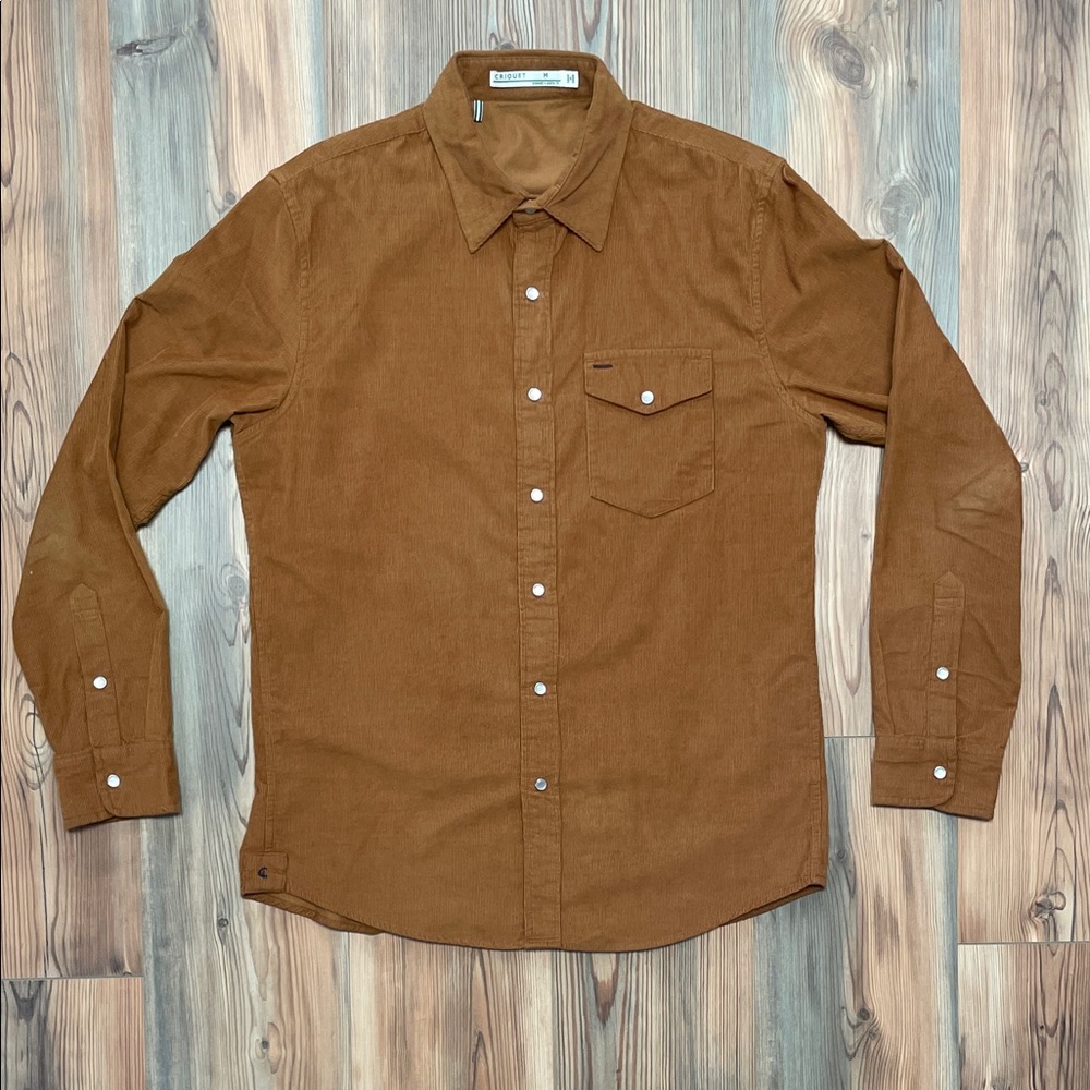 Criquet Corduroy Pearl Snap Shirt Medium Brown Tan